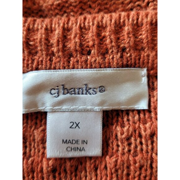 Cj Banks Sweater Womens 2X Rust Cable Knit Button Detail V-Neck 3/4 Sleeve Ramie - Picture 4 of 7